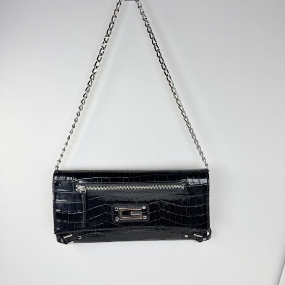 Guess Handbags - GUESS Black Croc Embossed Shoulder Bag Silver Chain Strap Vintage Y2K Purse